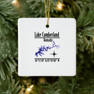 Lake Cumberland Kentucky Shoreline Map Coordinates Ceramic Ornament