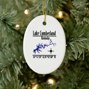 Lake Cumberland Kentucky Shoreline Map Coordinates Ceramic Tree Decoration