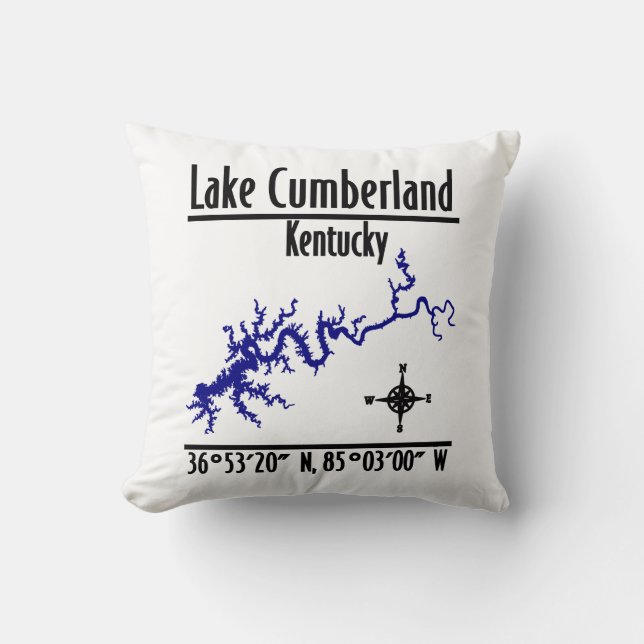 Lake Cumberland Kentucky Shoreline Map Coordinates Cushion (Front)