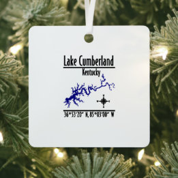 Lake Cumberland Kentucky Shoreline Map Coordinates Metal Tree Decoration