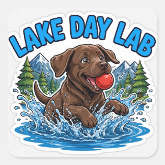 Lake Day Lab Sticker — Chocolate Labrador Lake Bal