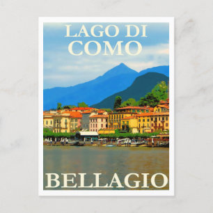 Lake di Como, Bellagio, Italy, Retro Travel Postcard