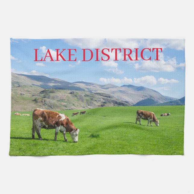 Lake District cows grazing tea towel (Horizontal)