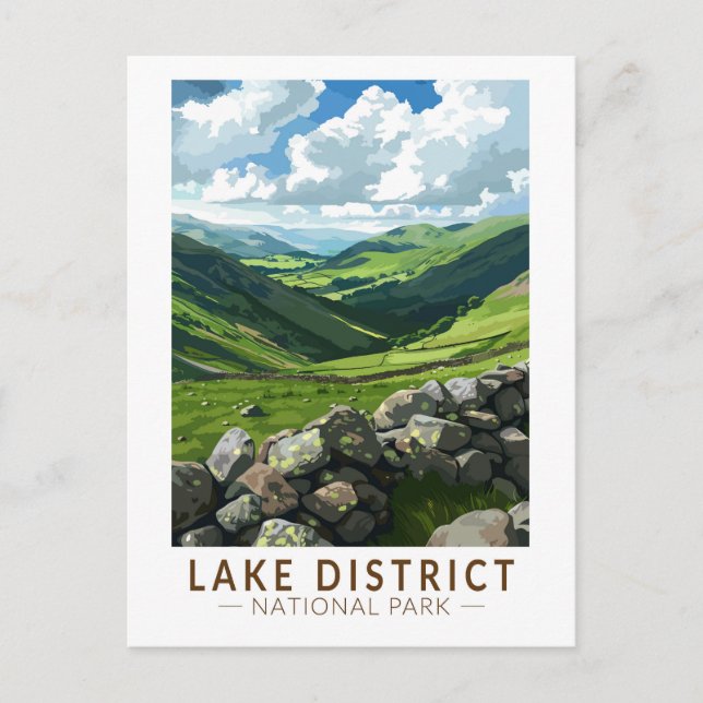 Lake District National Park Travel Art Vintage Postcard (Front)