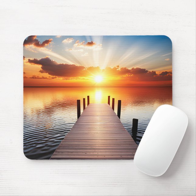 Lake Dock At Sunrise Mouse Mat (With Mouse)