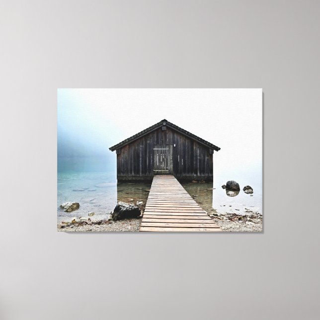 Lake Dock Boathouse Canvas Print (Front)