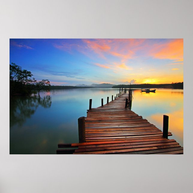 Lake Dock Pier Sunrise Poster (Front)