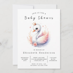 Lake Editable Swan Baby Shower Invitation