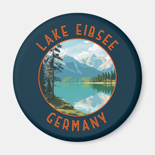 Lake Eibsee Germany Retro Distressed Circle Magnet (Front)