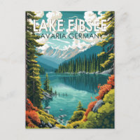 Lake Eibsee Germany Travel Art Vintage