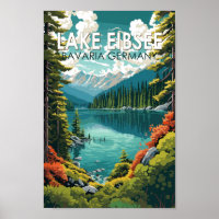 Lake Eibsee Germany Travel Art Vintage