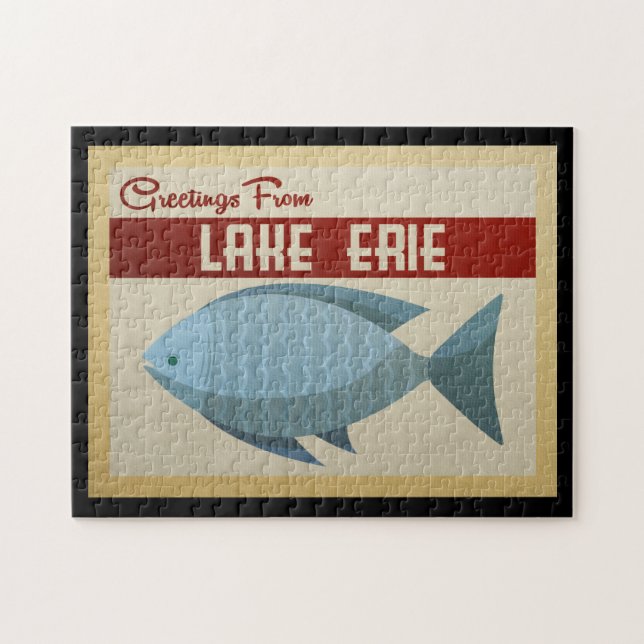 Lake Erie Blue Fish Vintage Travel Jigsaw Puzzle (Horizontal)