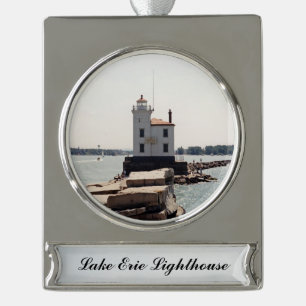 Lake Erie Lighthouse Silver Plated Banner Ornament