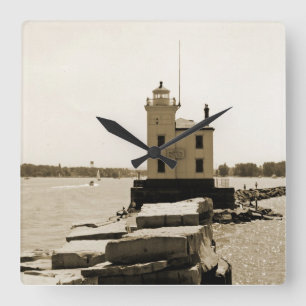 Lake Erie Lighthouse Square Wall Clock