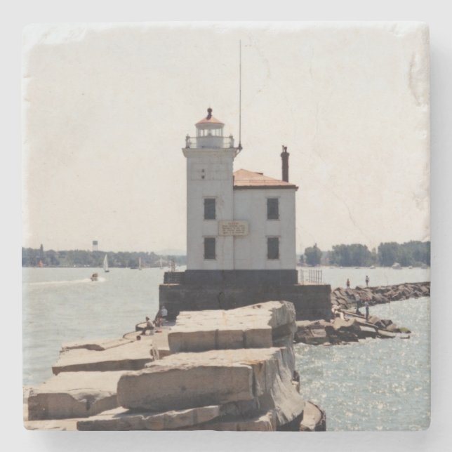 Lake Erie Lighthouse Stone Coaster (Front)