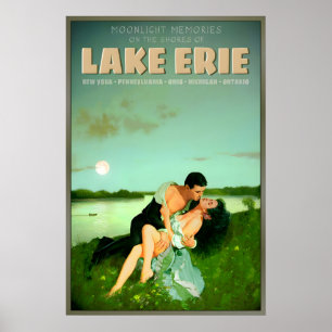 Lake Erie New York Pennsylvania Ohio Moonlight Poster