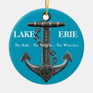 Lake Erie Patriotic distressed anchor pirate  Ceramic Tree Decoration