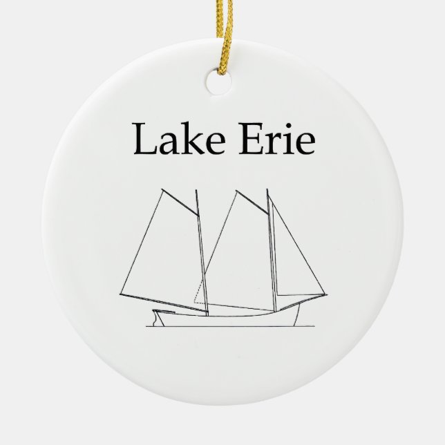 Lake Erie Sailboat Ceramic Tree Decoration (Front)
