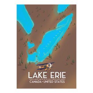 Lake Erie, USA lake Map travel poster