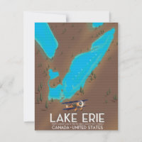 Lake Erie, USA lake Map travel poster