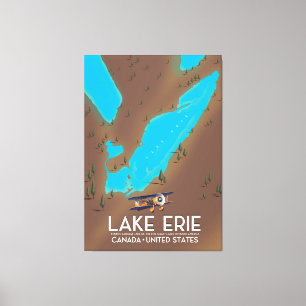 Lake Erie, USA lake Map travel poster Canvas Print