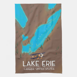 Lake Erie, USA lake Map travel poster Tea Towel