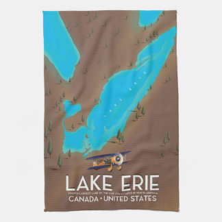 Lake Erie, USA lake Map travel poster Tea Towel