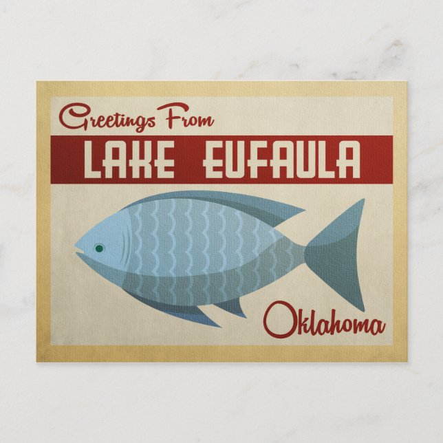 Lake Eufaula Oklahoma Blue Fish Vintage Travel Postcard (Front)