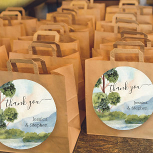 Lake Evergreen Destination Wedding Thank You Classic Round Sticker