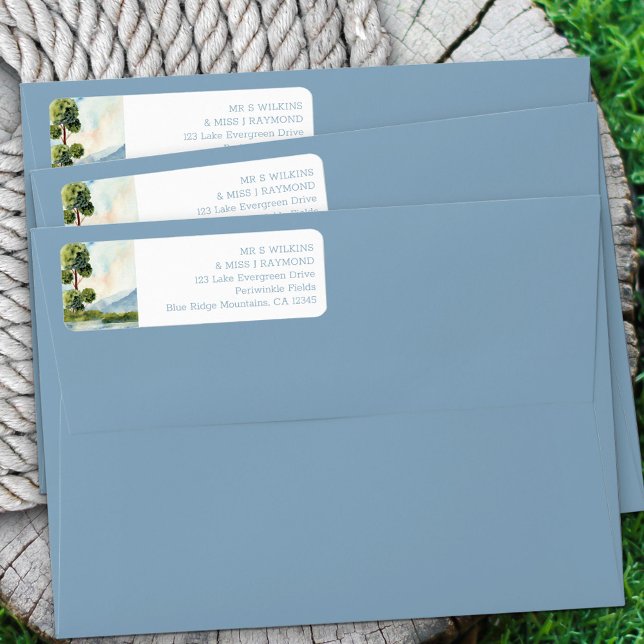 Lake Evergreen Watercolor Dusty Blue Address Label (Creator Uploaded)