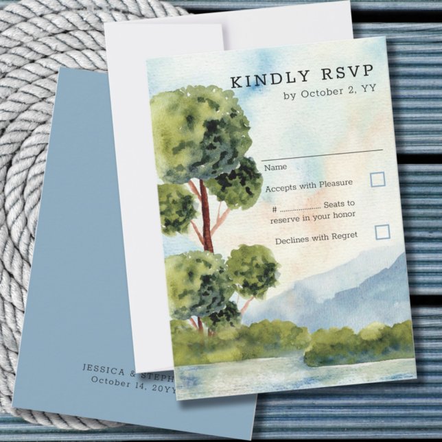 Lake Evergreen Watercolor Dusty Blue Vertical RSVP (Creator Uploaded)