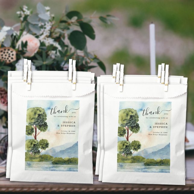 Lake Evergreen Watercolor Dusty Blue Wedding Favour Bags (Creator Uploaded)