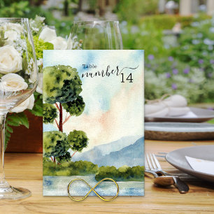 Lake Evergreen Watercolor Wedding Editable Table Number