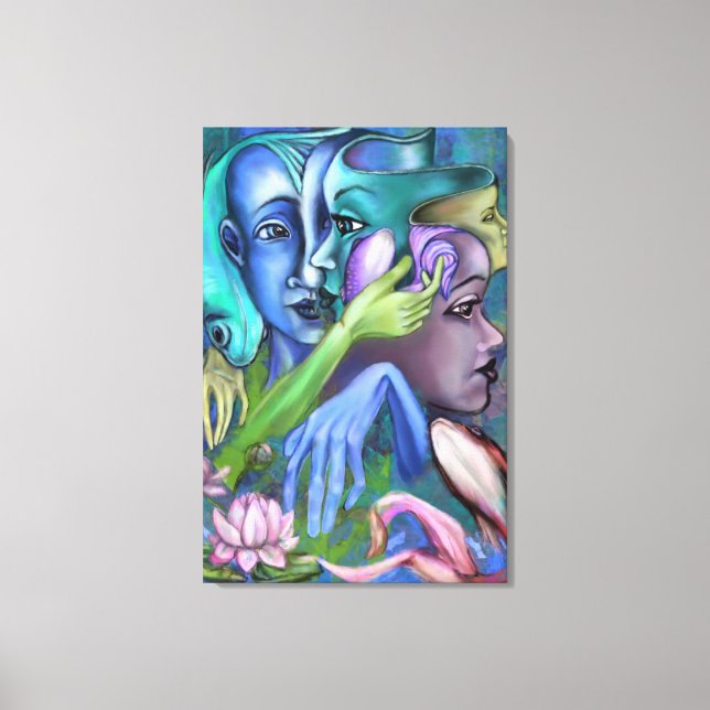 Lake Faces Canvas Print Cubism Style - Painting (Front)