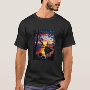 Lake Fishing Adventure Lake Tahoe Landscape Painti T-Shirt