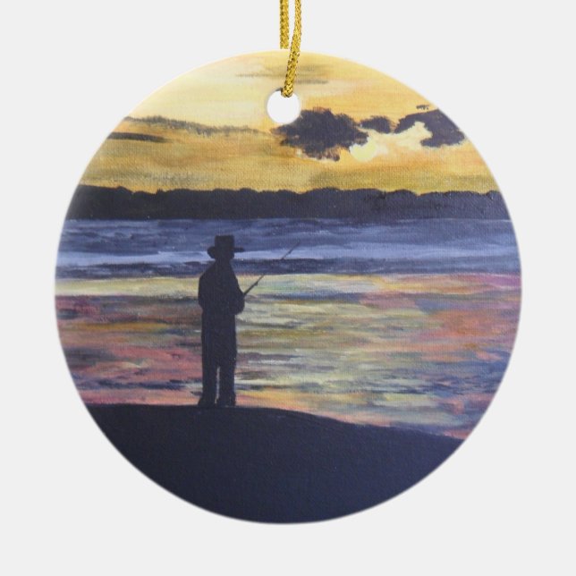 Lake fishing ceramic tree decoration (Front)
