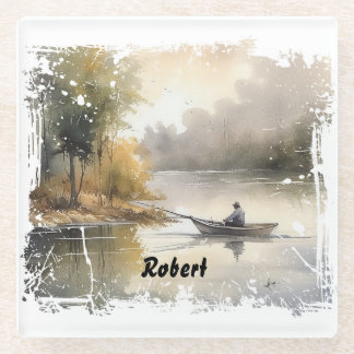 Lake Fishing  Glass Coaster