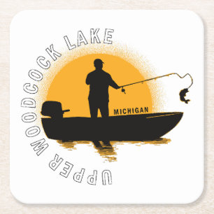 Lake Fishing Michigan Square Paper Coaster