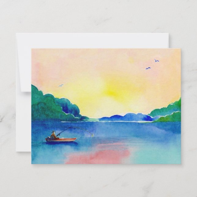 Lake Fishing Retirement in Watercolor Invitation (Front)