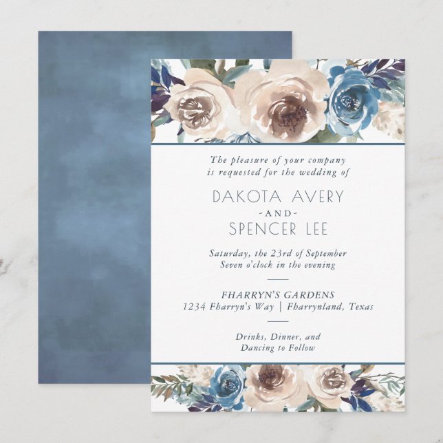 Lake Floral | Dusty Dandelion Garland Wedding Invitation (Front/Back)