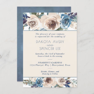 Lake Floral   Muted Blue and Cream Garland Wedding Invitation