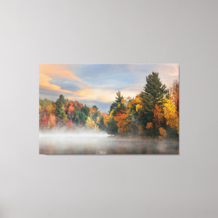 Lake Fog Fall Foliage Sunrise Mountain New England Canvas Print