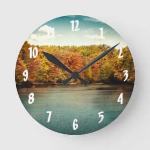 Lake Forest Trees Monogram Initial Wall Clock