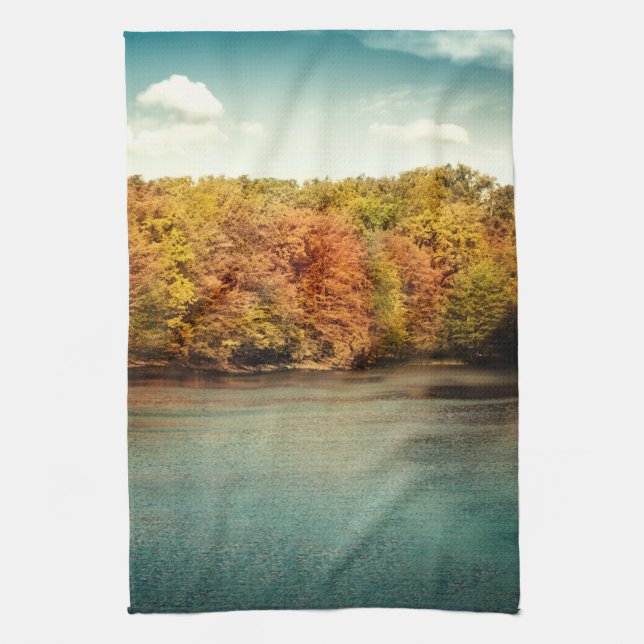 Lake Forest Trees Water Kitchen Dish Towel (Vertical)