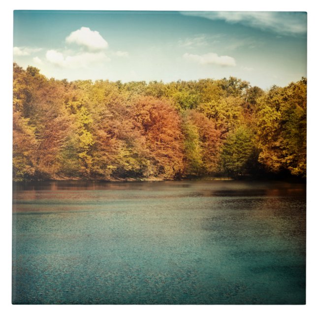 Lake Forest Trees Water Monogram Display Tile (Front)