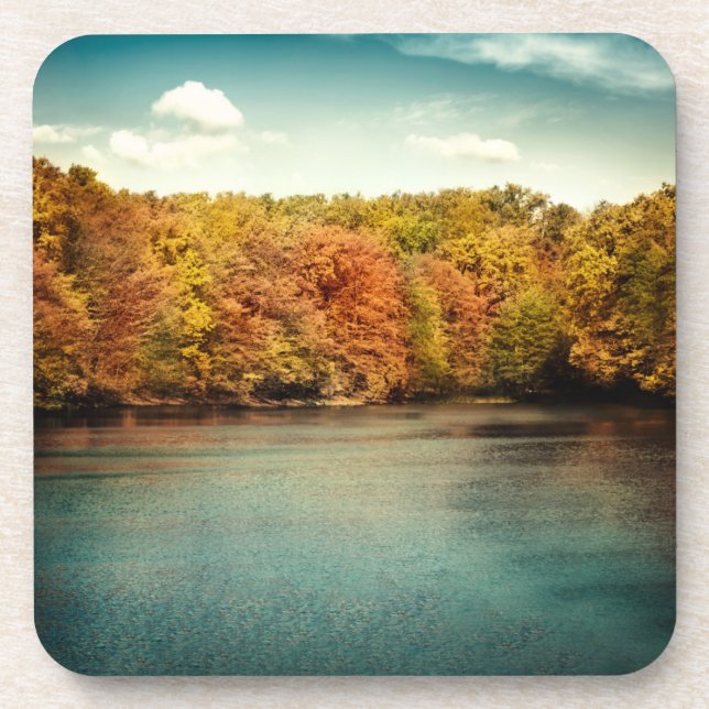 Lake Forest Trees Water Monogram Drink Coaster (Front)