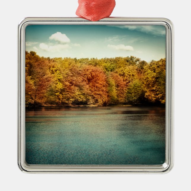 Lake Forest Trees Water Monogram Initial Ornament (Front)