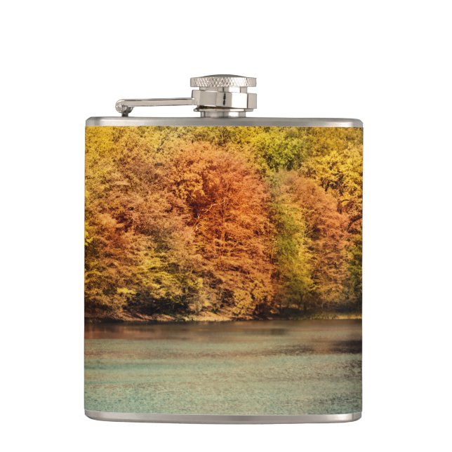 Lake Forest Trees Water Monogram Whiskey Flask (Front)