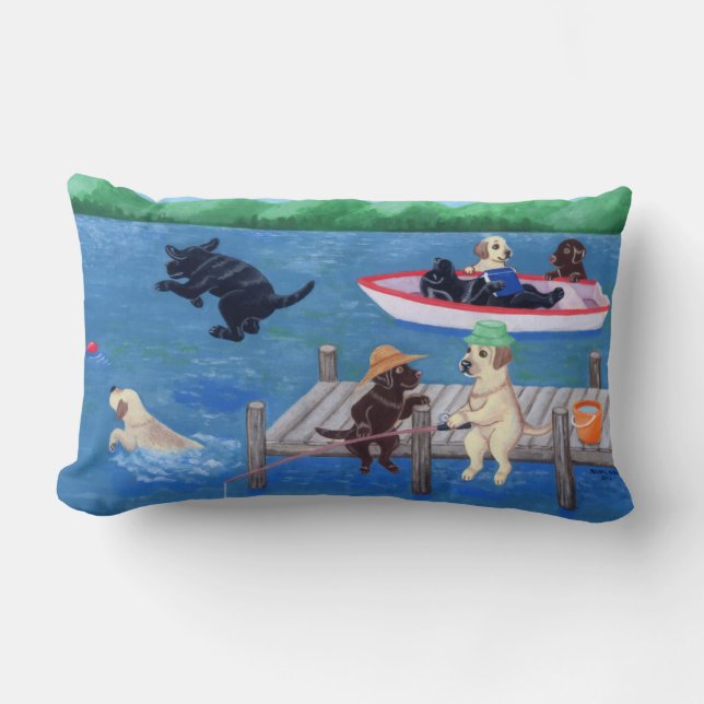 Lake Fun Labradors Painting Lumbar Cushion (Front)