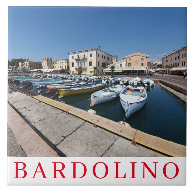 Lake Garda Bardolino harbour view ceramic tile (Front)